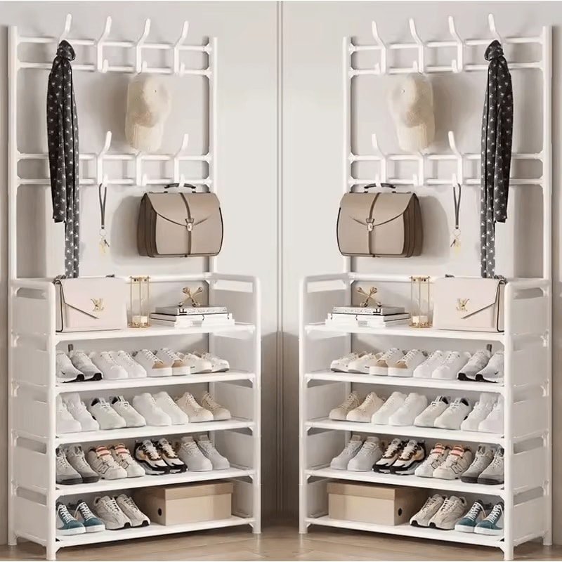 MultiLayer Clothes Shoe Rack FloorStanding Organizer With DIY Doorway Hanger Shelf 12