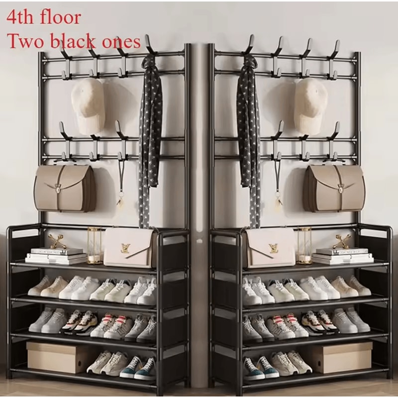 MultiLayer Clothes Shoe Rack FloorStanding Organizer With DIY Doorway Hanger Shelf 13