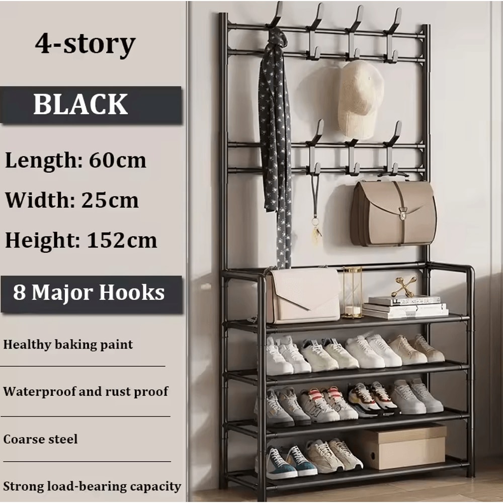MultiLayer Clothes Shoe Rack FloorStanding Organizer With DIY Doorway Hanger Shelf 14