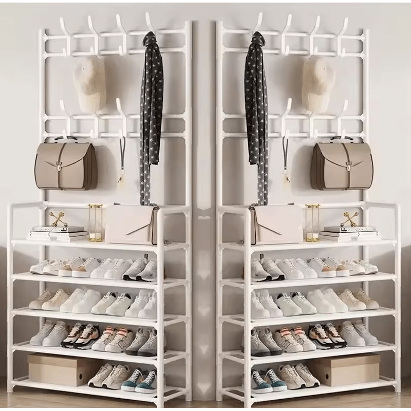 MultiLayer Clothes Shoe Rack FloorStanding Organizer With DIY Doorway Hanger Shelf 18