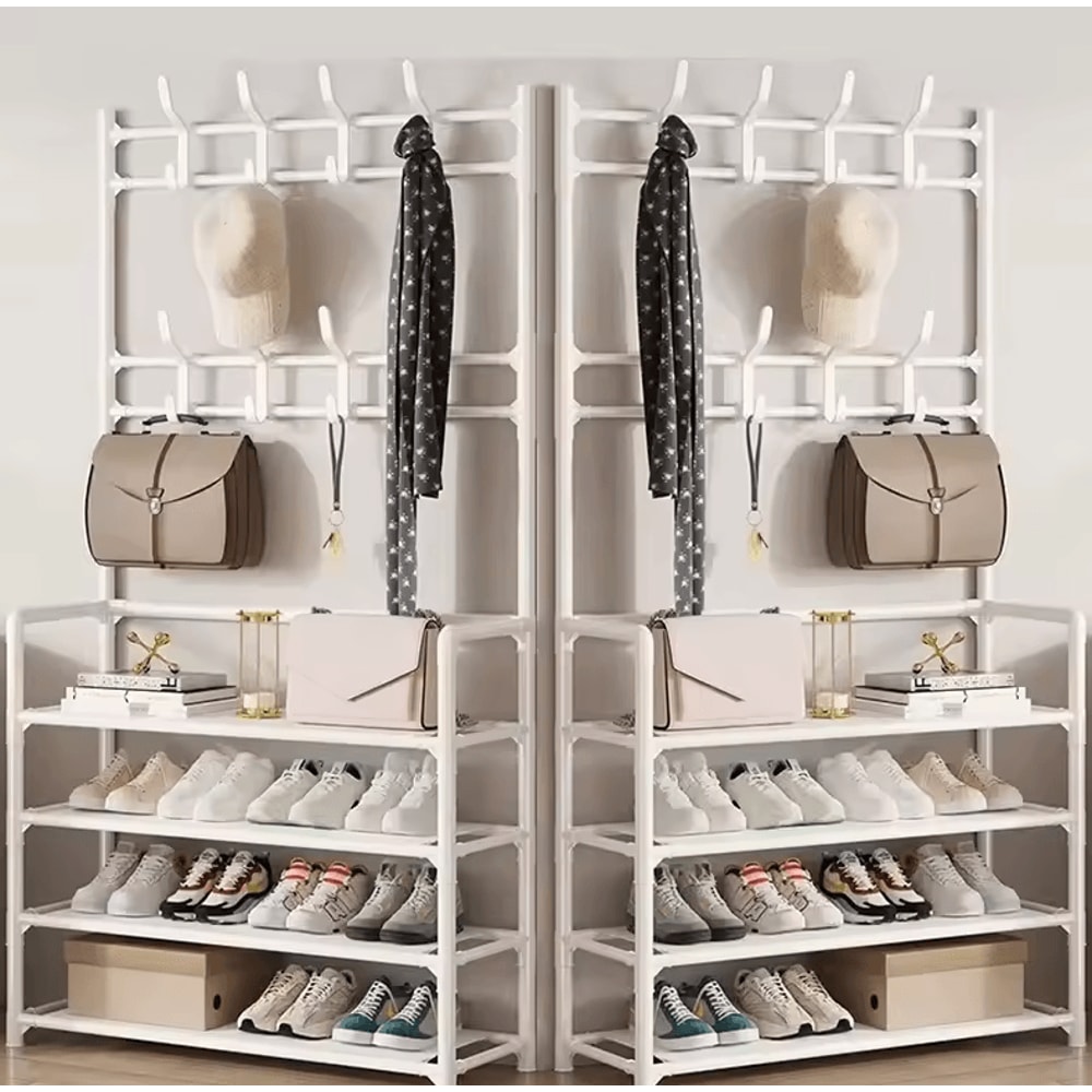 MultiLayer Clothes Shoe Rack FloorStanding Organizer With DIY Doorway Hanger Shelf 19