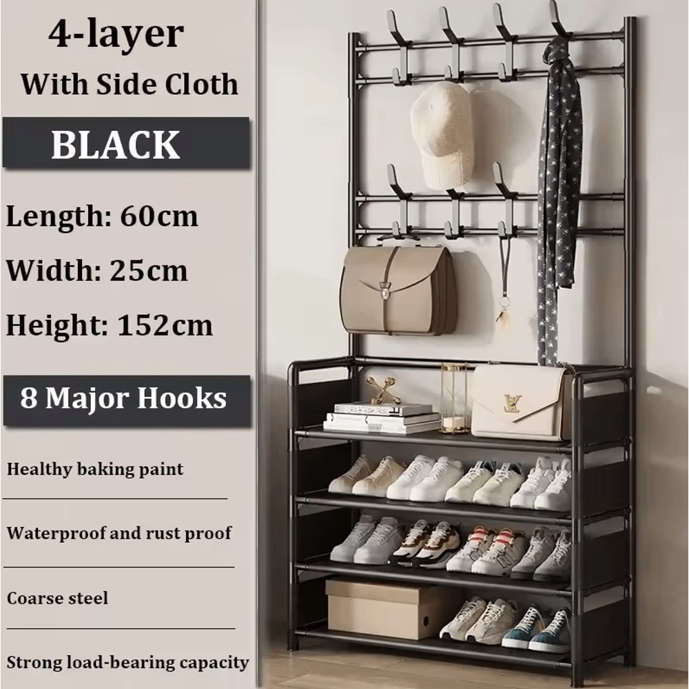 MultiLayer Clothes Shoe Rack FloorStanding Organizer With DIY Doorway Hanger Shelf 6