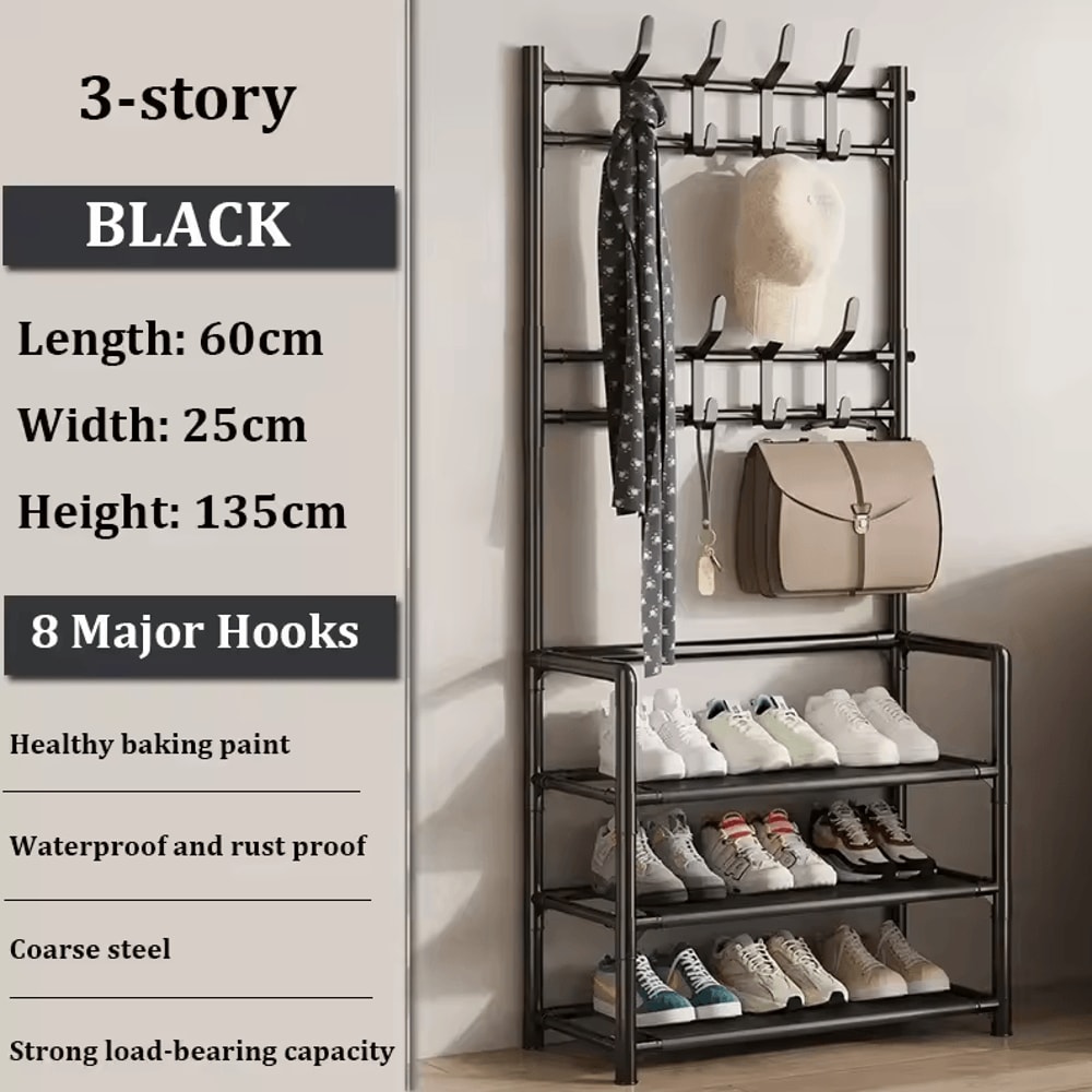 MultiLayer Clothes Shoe Rack FloorStanding Organizer With DIY Doorway Hanger Shelf 7