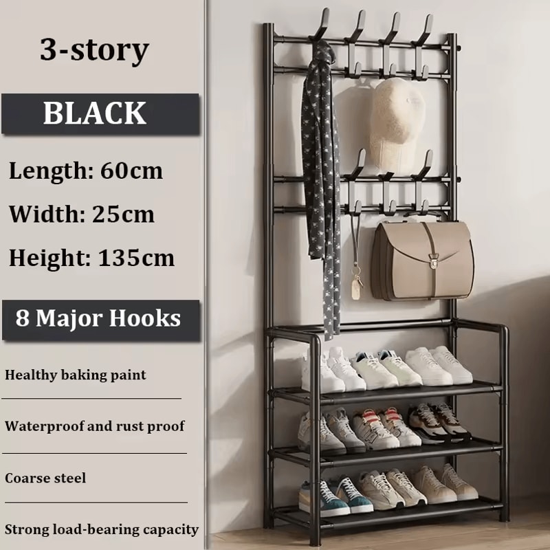 MultiLayer Clothes Shoe Rack FloorStanding Organizer With DIY Doorway Hanger Shelf 7