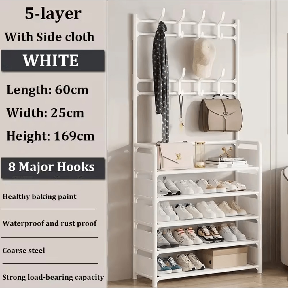 MultiLayer Clothes Shoe Rack FloorStanding Organizer With DIY Doorway Hanger Shelf 8