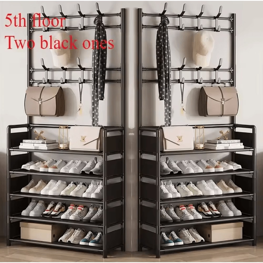 MultiLayer Clothes Shoe Rack FloorStanding Organizer With DIY Doorway Hanger Shelf 20
