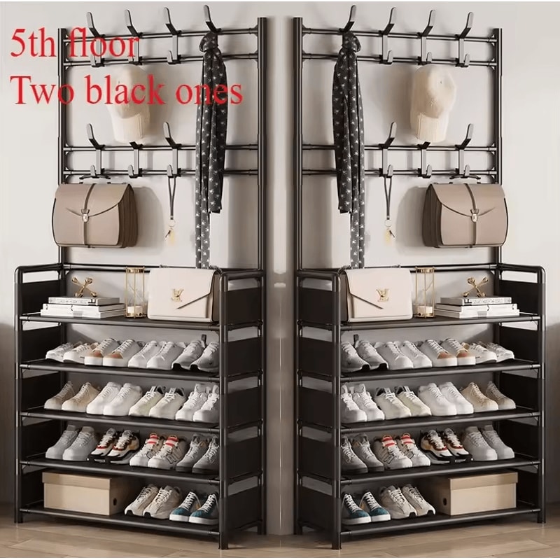 MultiLayer Clothes Shoe Rack FloorStanding Organizer With DIY Doorway Hanger Shelf 20