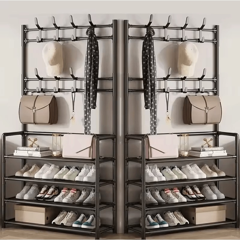 MultiLayer Clothes Shoe Rack FloorStanding Organizer With DIY Doorway Hanger Shelf 21