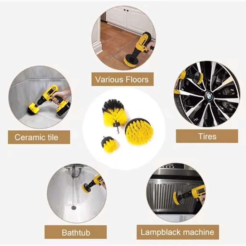 3Piece Electric Drill Scrubber Brush Kit Power Brush Heads For Carpet Glass Tires 2in 35in 4in 2