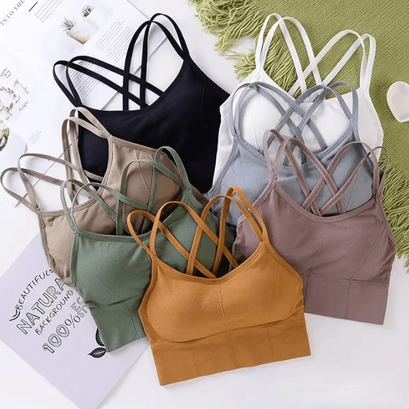 Back Cross Strap Tank Top With Push Up Support For Running And Fitness 0