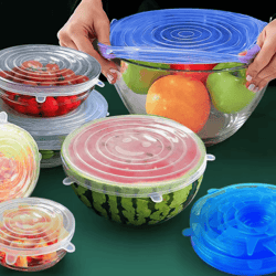 6 pcs silicone cover stretch lids universal adaptable kitchen bowl caps