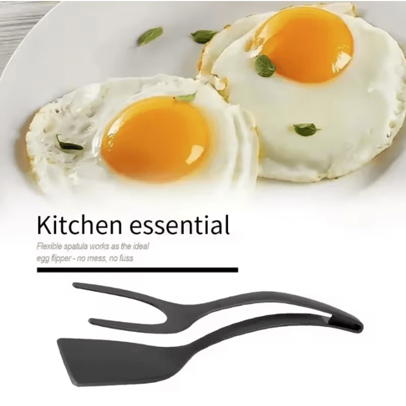 2 In 1 Nylon Grip Flip Tongs With Egg Spatula And Steak Turner Clamp 1
