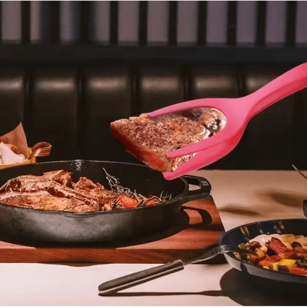 2 In 1 Nylon Grip Flip Tongs With Egg Spatula And Steak Turner Clamp 2