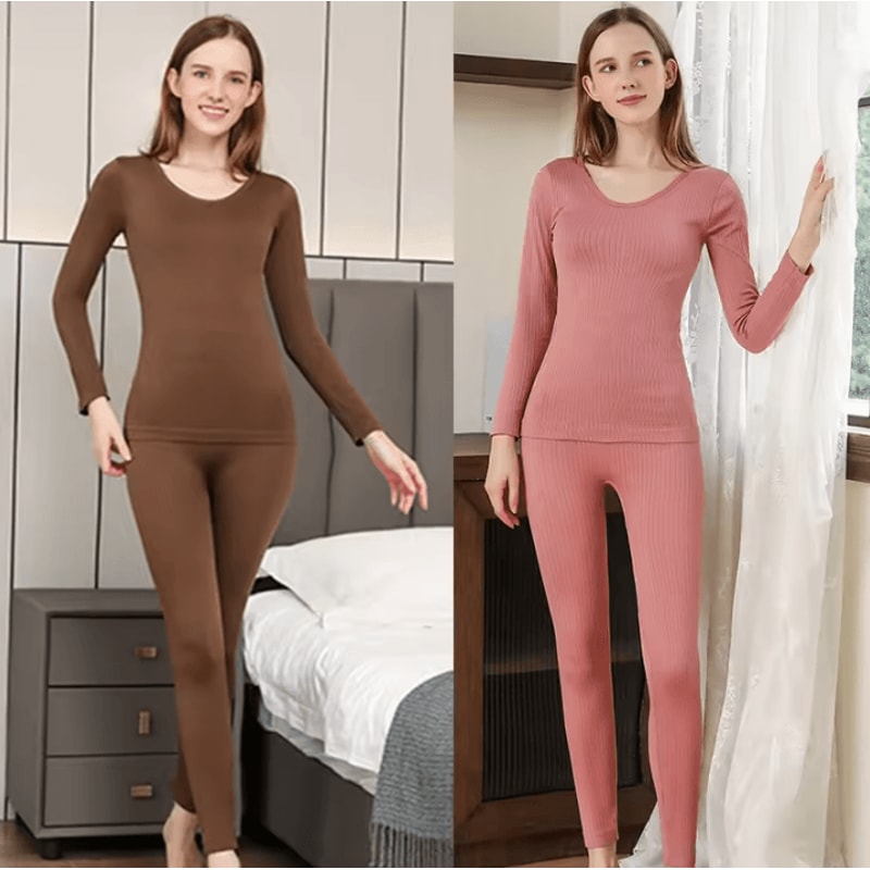 Womens Thermal Underwear Set Long Johns With Shaping And Middle Collar One Size For 88143 Lbs 1