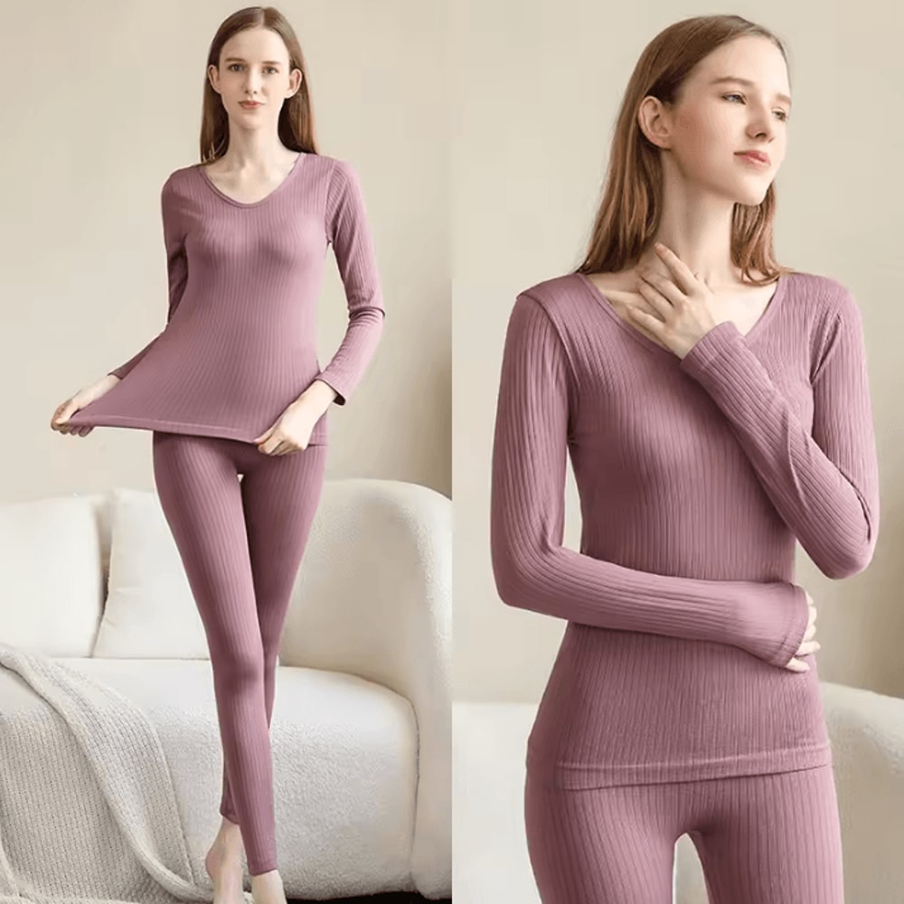 Womens Thermal Underwear Set Long Johns With Shaping And Middle Collar One Size For 88143 Lbs 6