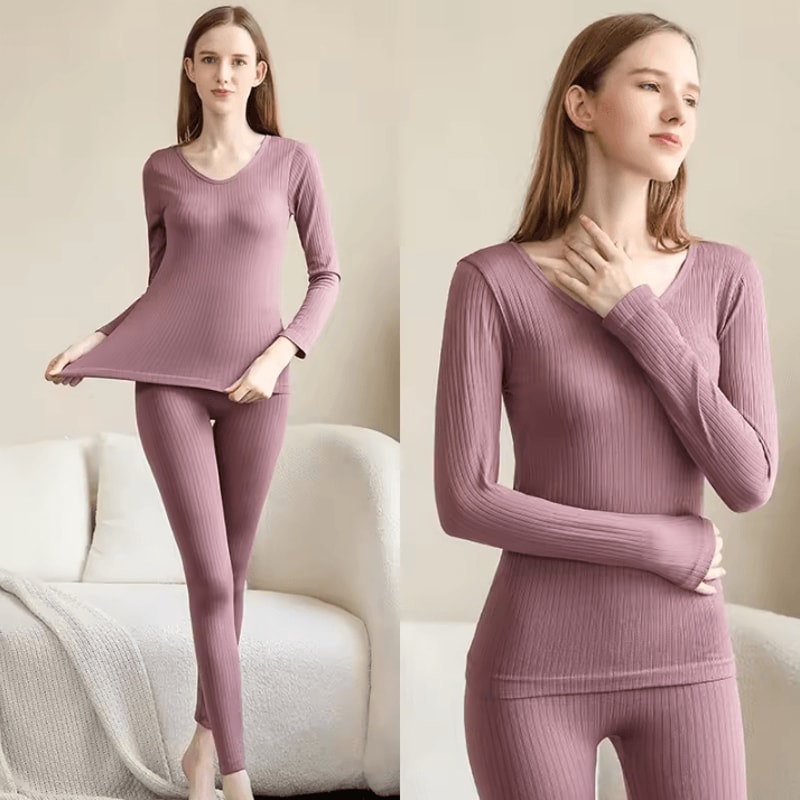 Womens Thermal Underwear Set Long Johns With Shaping And Middle Collar One Size For 88143 Lbs 6