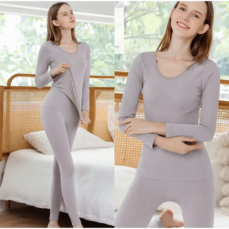Womens Thermal Underwear Set Long Johns With Shaping And Middle Collar One Size For 88143 Lbs 7