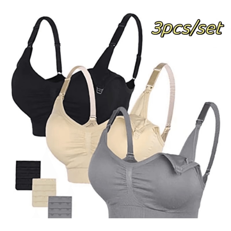 3pcs Maternity Nursing Bras Cotton Seamless Breathable Push Up Bra Set 0