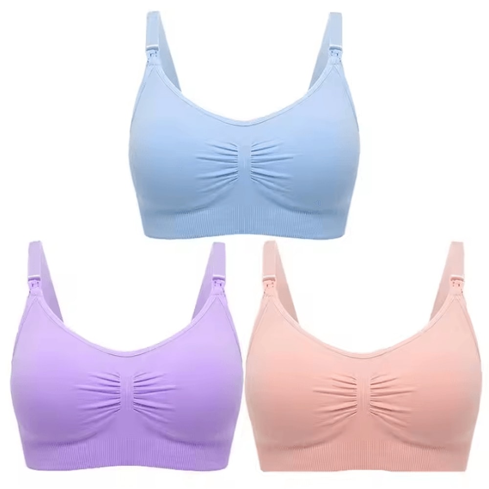 3pcs Maternity Nursing Bras Cotton Seamless Breathable Push Up Bra Set 10