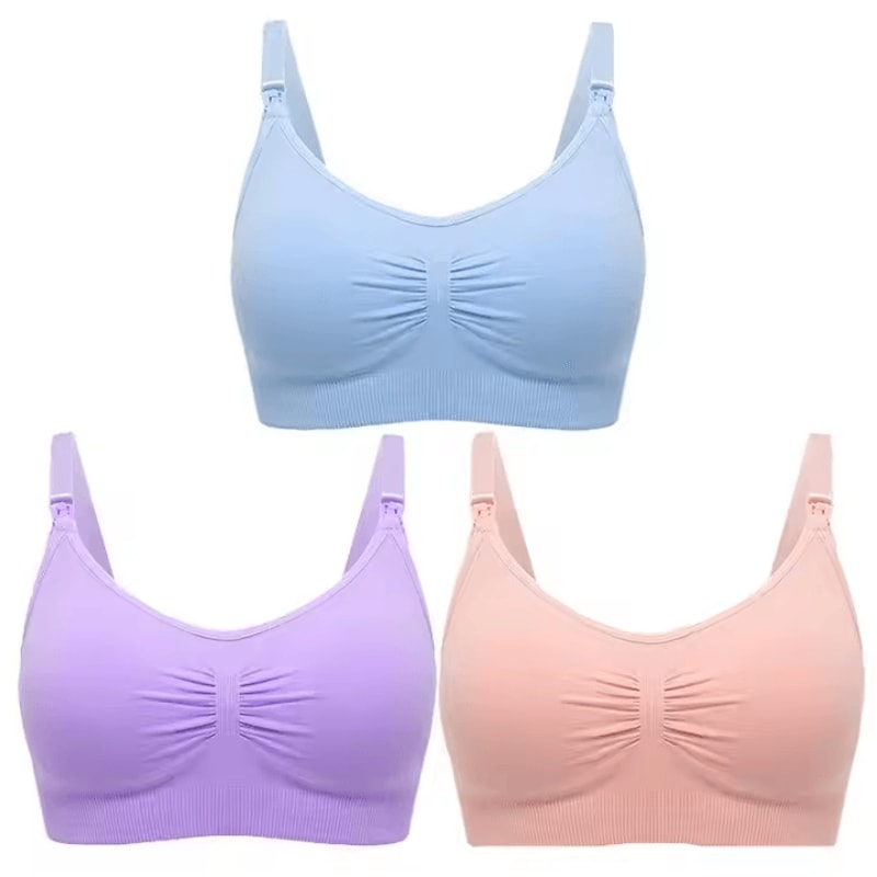 3pcs Maternity Nursing Bras Cotton Seamless Breathable Push Up Bra Set 10