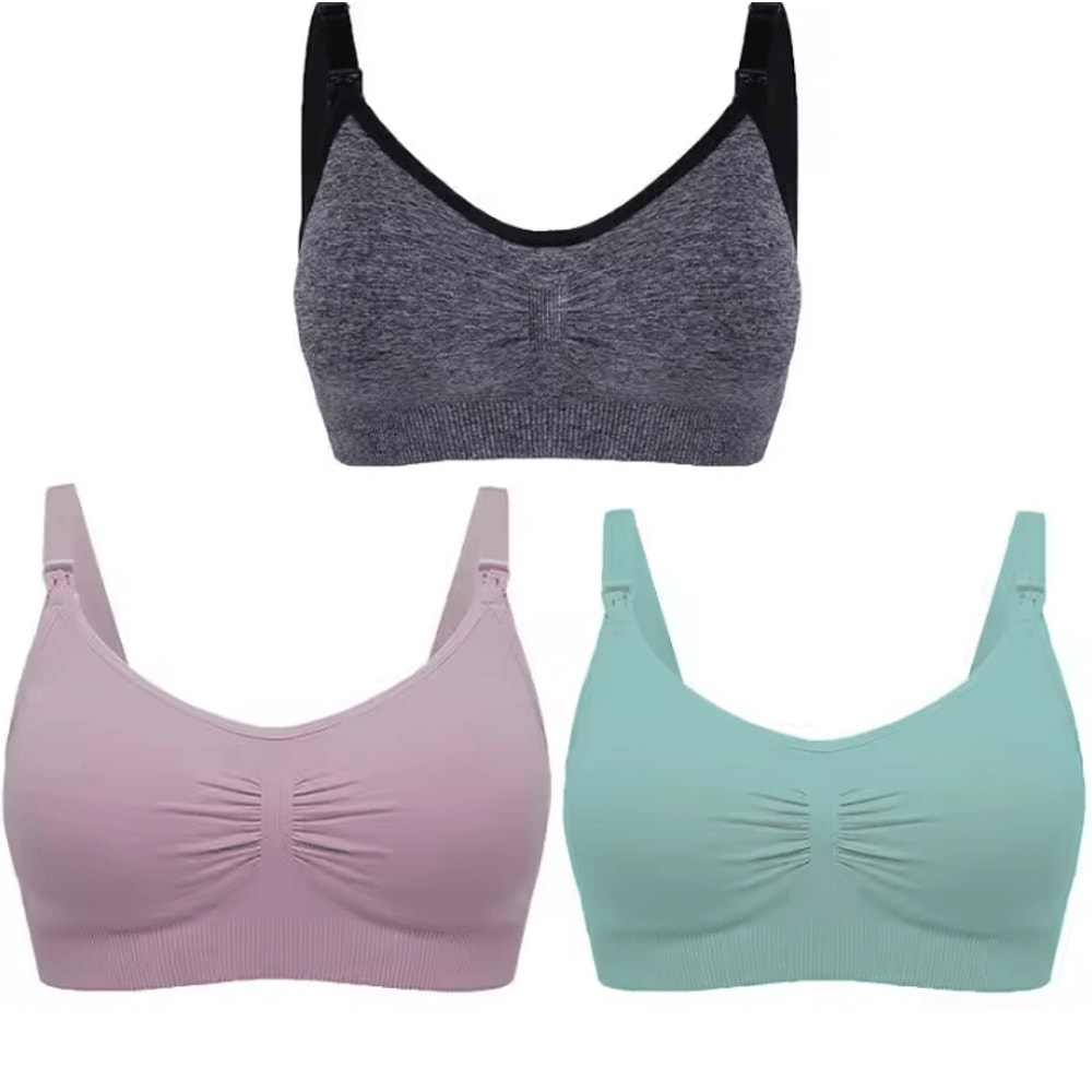 3pcs Maternity Nursing Bras Cotton Seamless Breathable Push Up Bra Set 12
