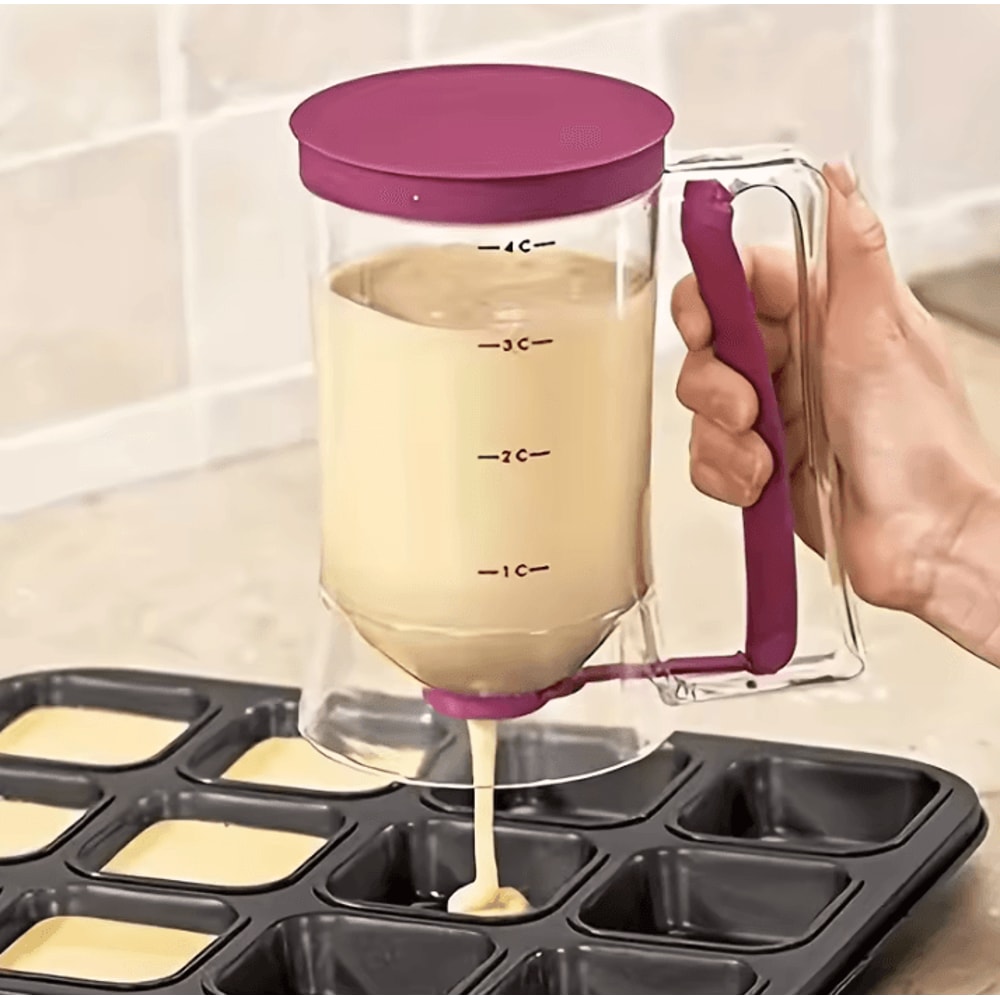 900ml HandHeld Batter Dispenser Bottle With Graduated Funnel For Pancakes And Cakes 0