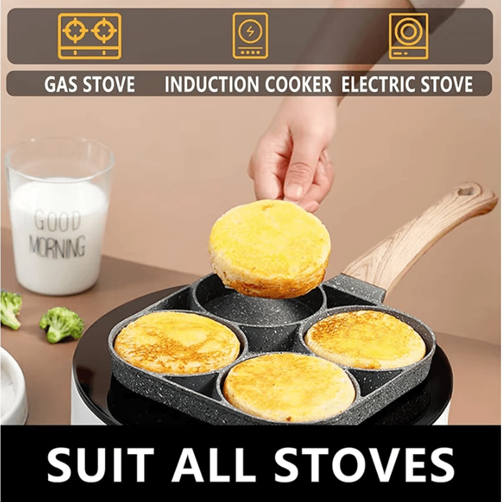 LMETJMA 4Cup Nonstick Pancake And Egg Frying Pan For Gas And Induction Cookers 1