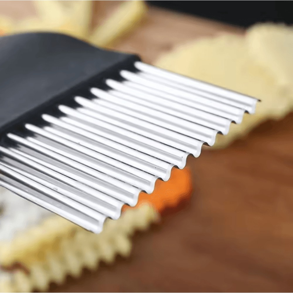 Stainless Steel Potato Chip Slicer Dough Vegetable Fruit Crinkle Wavy Kitchen Knife Cutter Chopper 3