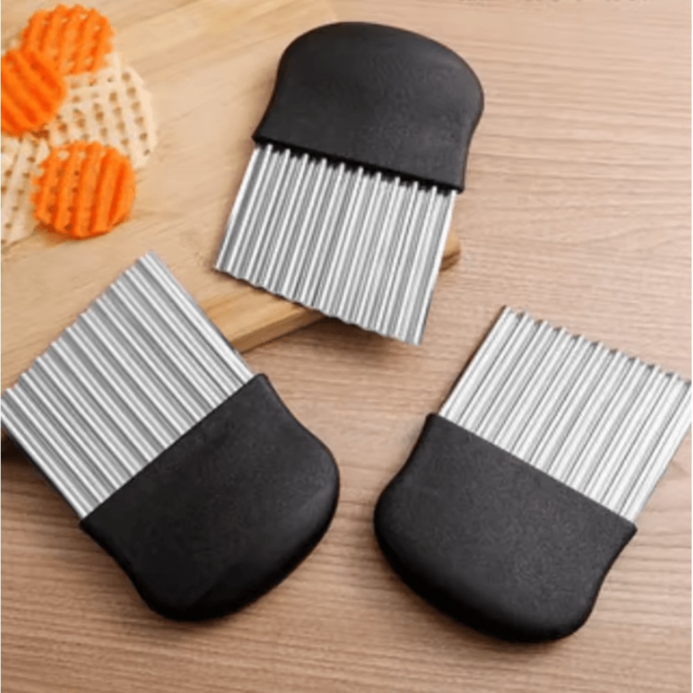 Stainless Steel Potato Chip Slicer Dough Vegetable Fruit Crinkle Wavy Kitchen Knife Cutter Chopper 4