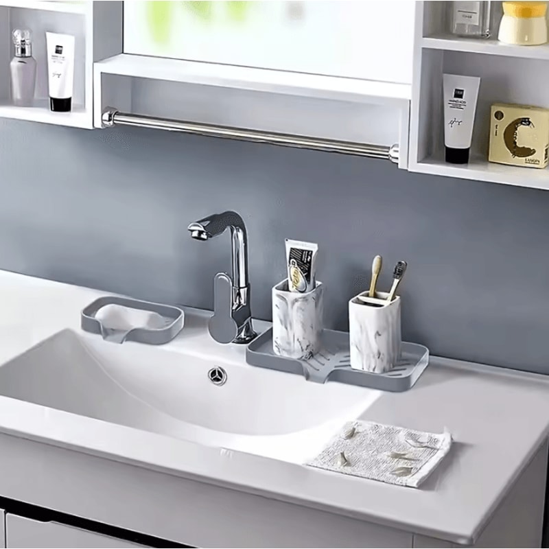 Silicone Faucet Sink Tray And Drying Pad With Soap Dispenser Space 3