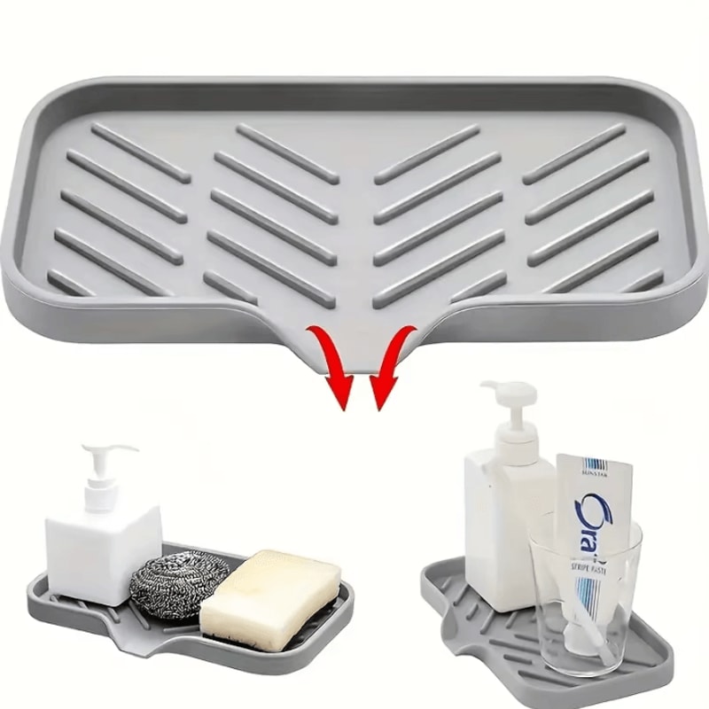 Silicone Faucet Sink Tray And Drying Pad With Soap Dispenser Space 5