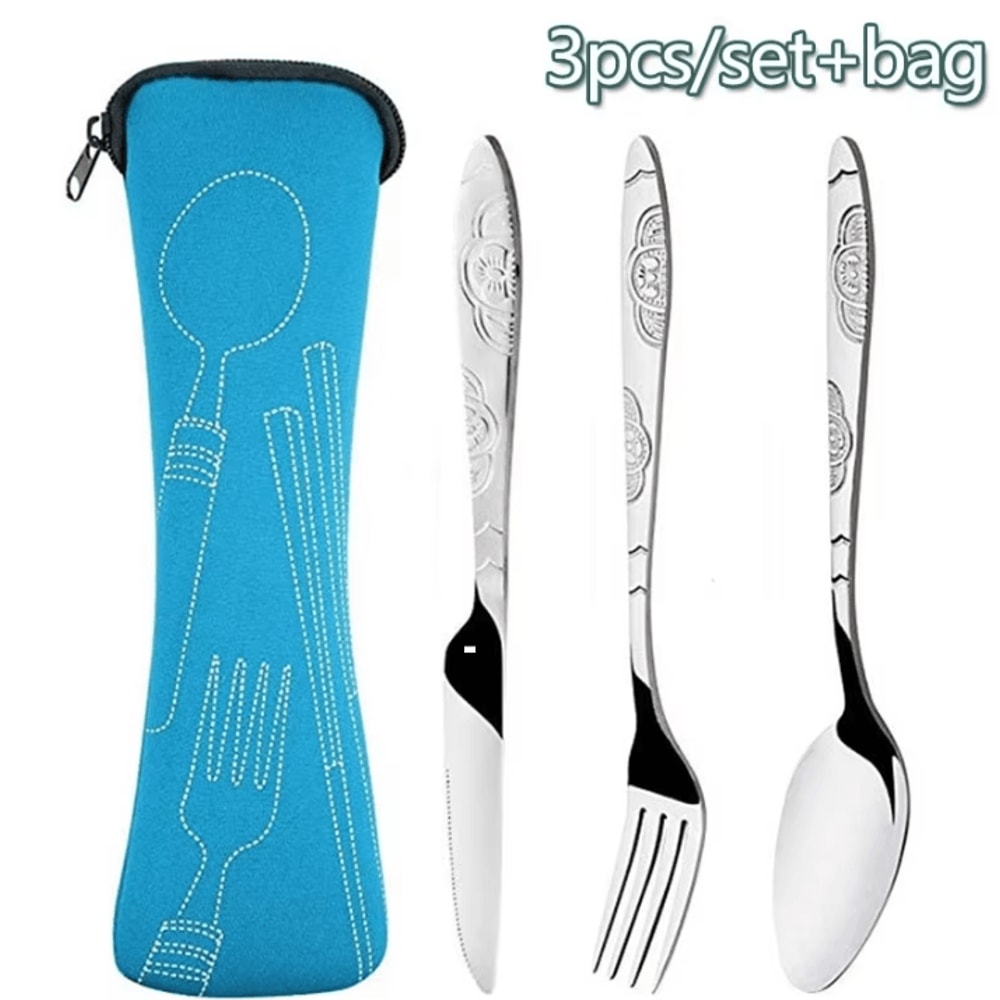 Portable Washable Picnic Cutlery Set In Zipper Travel Pouch 0
