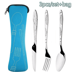portable washable picnic cutlery set in zipper travel pouch