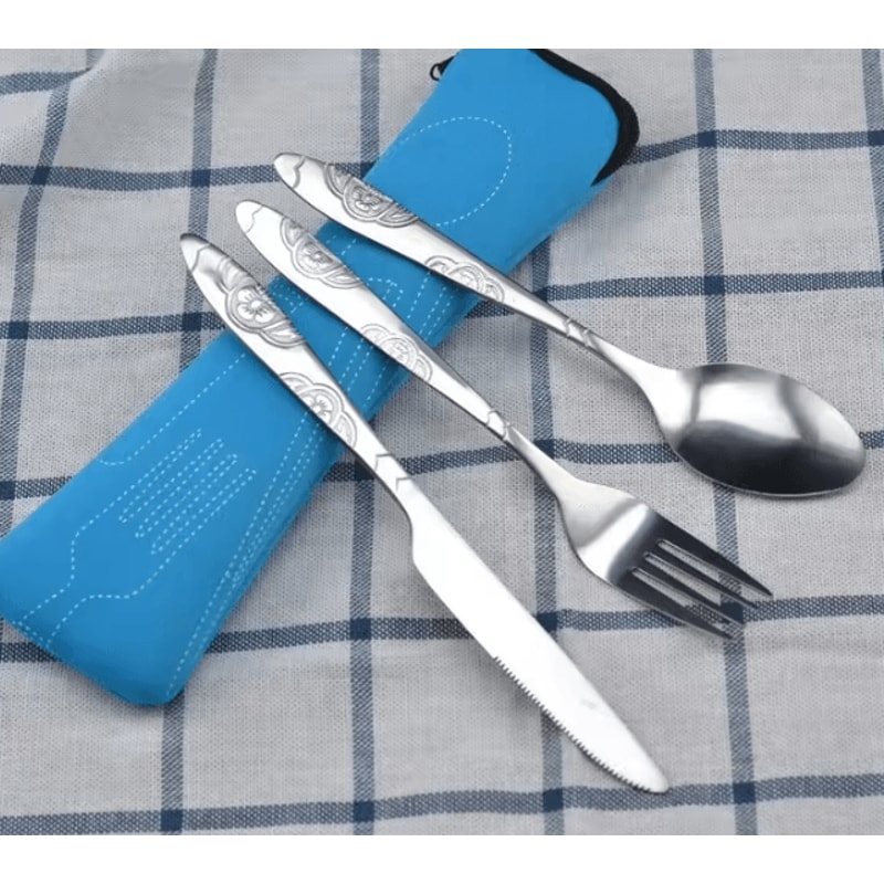 Portable Washable Picnic Cutlery Set In Zipper Travel Pouch 2