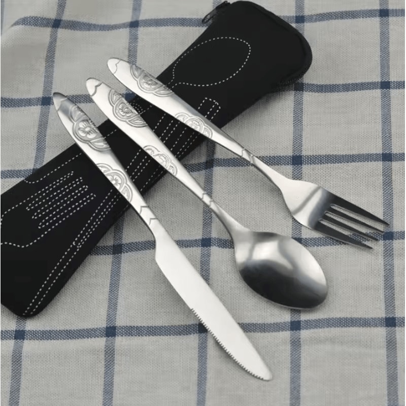 Portable Washable Picnic Cutlery Set In Zipper Travel Pouch 3
