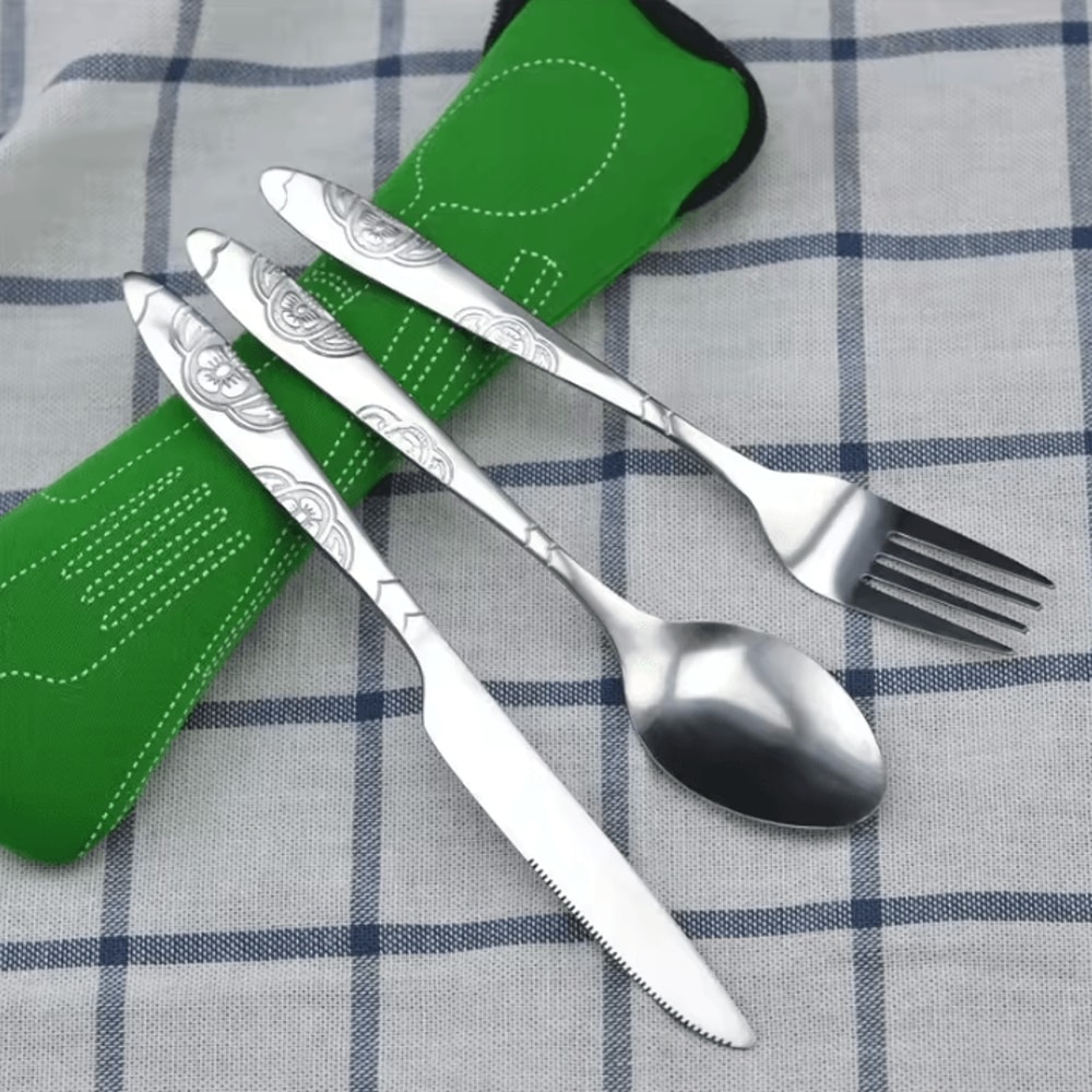Portable Washable Picnic Cutlery Set In Zipper Travel Pouch 4
