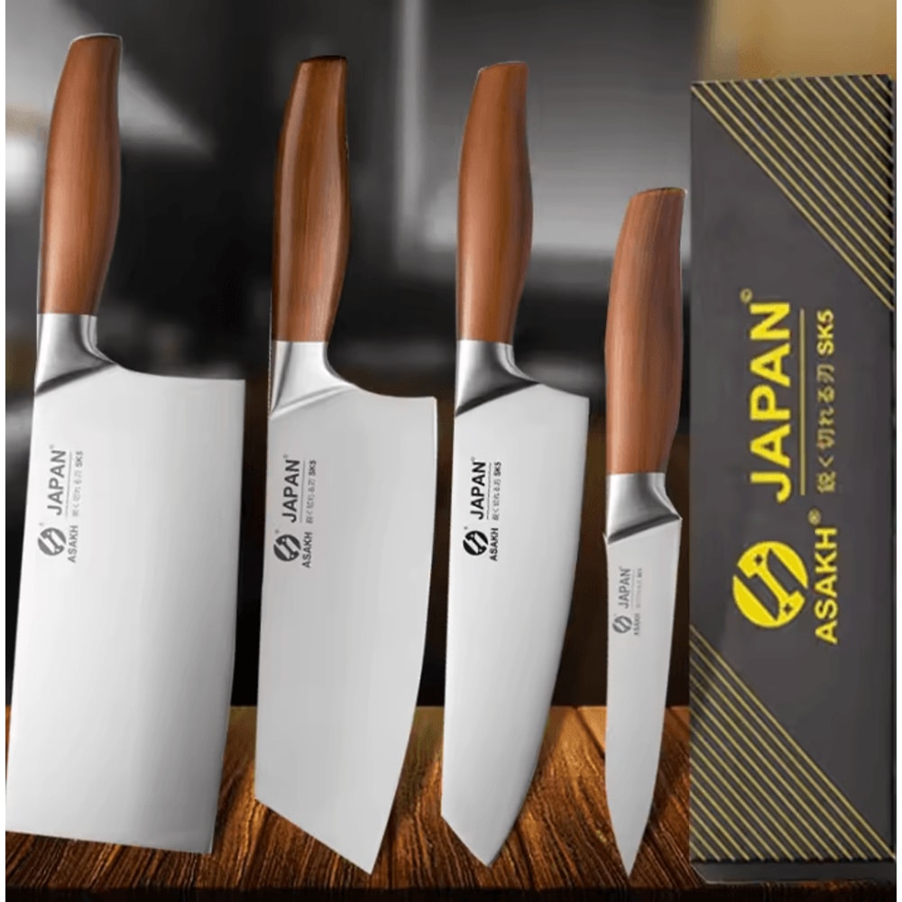 Professional Japanese Kitchen Knives Set With Chef Santoku Fillet And Cleaver 0