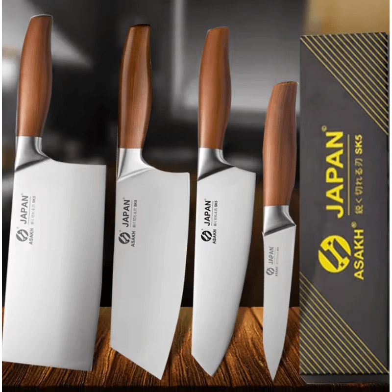 Professional Japanese Kitchen Knives Set With Chef Santoku Fillet And Cleaver 0