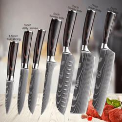 professional damascus kitchen knife set – japanese santoku, cleaver & stainless steel boning knife