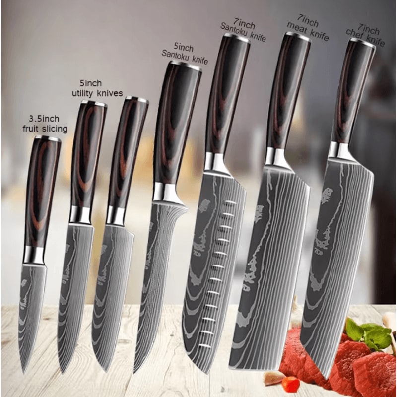 Professional Damascus Kitchen Knife Set Japanese Santoku Cleaver Stainless Steel Boning Knife 0