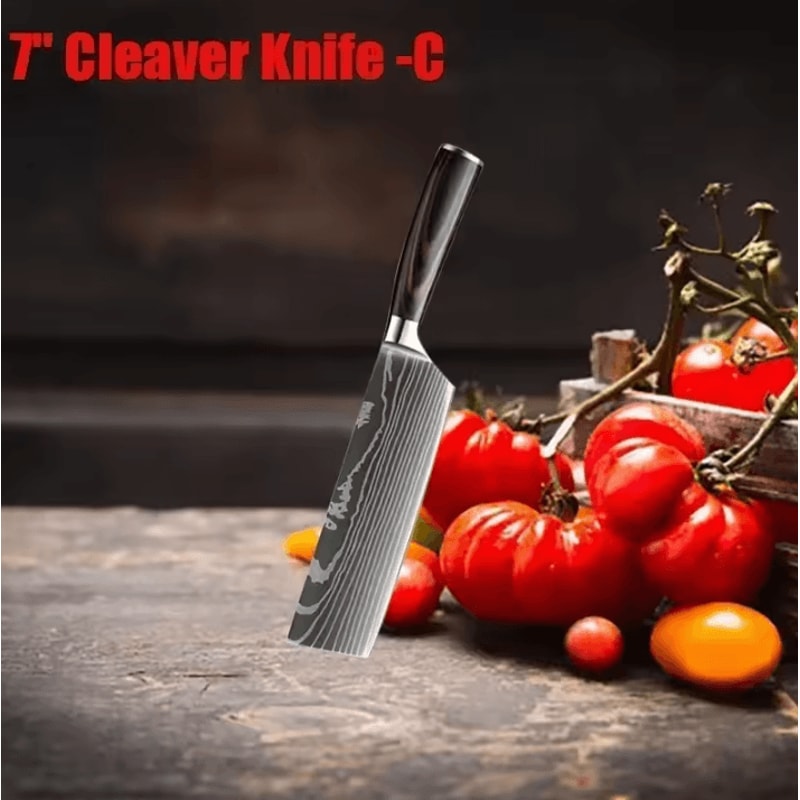 Professional Damascus Kitchen Knife Set Japanese Santoku Cleaver Stainless Steel Boning Knife 10