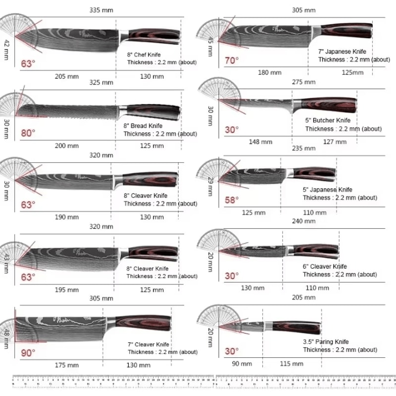Professional Damascus Kitchen Knife Set Japanese Santoku Cleaver Stainless Steel Boning Knife 4