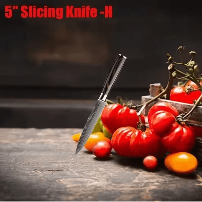 Professional Damascus Kitchen Knife Set Japanese Santoku Cleaver Stainless Steel Boning Knife 6