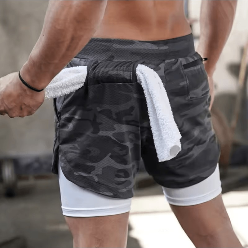Camo Running Shorts For Men 2in1 QuickDry Gym Fitness Jogging Shorts 2