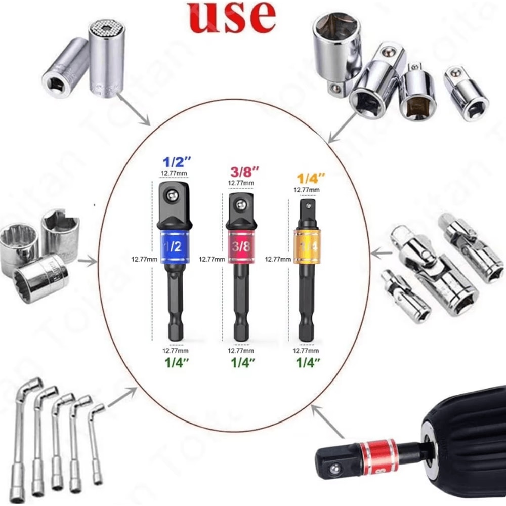 Impact Grade 105 Angle Socket Adapter Set Power Tool Driver Extension Screwdriver Holder 4