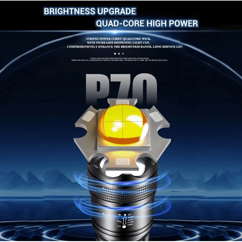 Powerful P70 LED Flashlight 5000LM Ultra Bright Tactical Zoom Torch With Builtin 18650 Battery 1