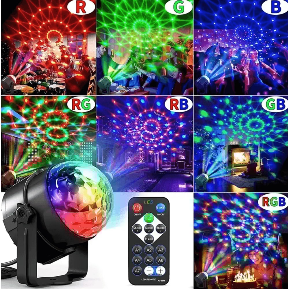 RGB LED Rotating Party Light Sound Controlled DJ Stage Disco Lamp With Remote 1