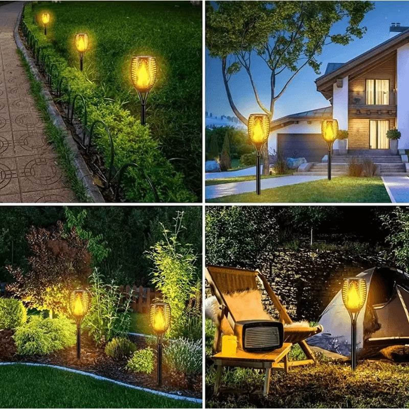 12LED Solar Flame Torch Lights Waterproof Flickering Garden Pathway Outdoor Solar Lamps 4