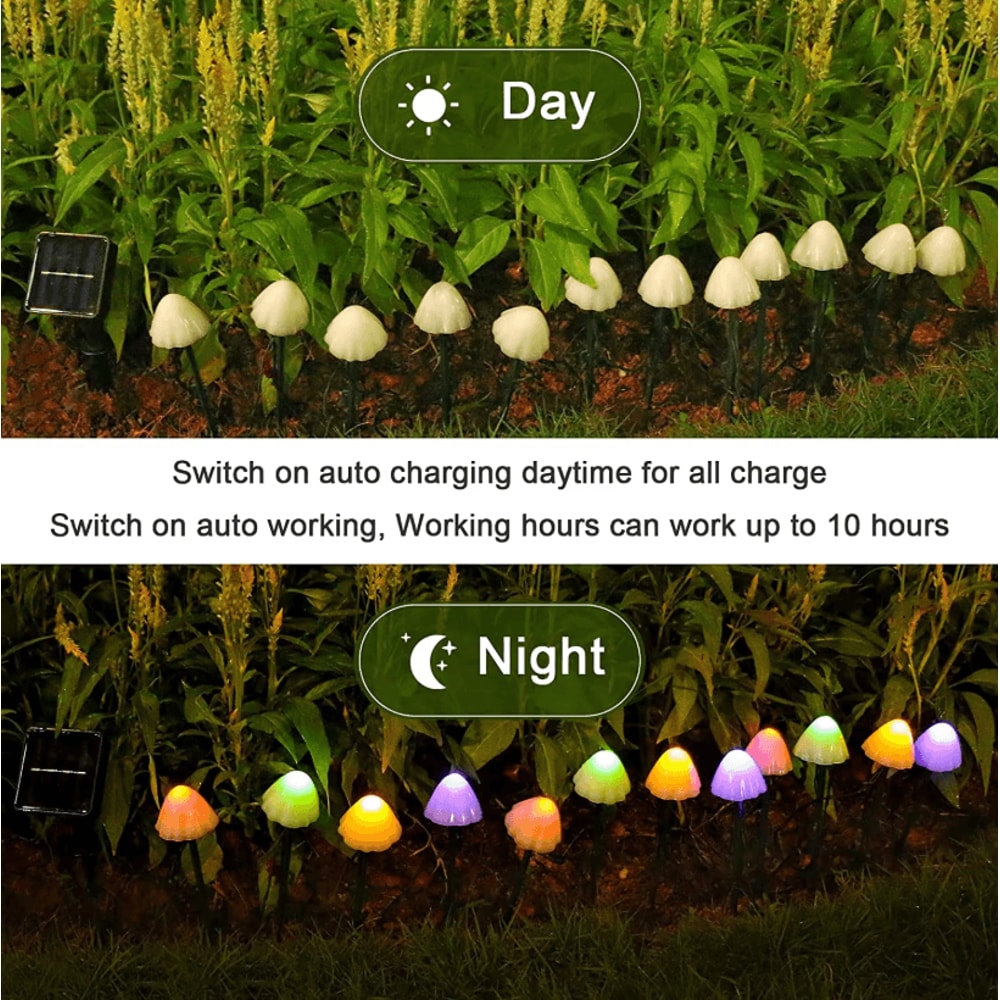 10 LED Solar Mushroom Lights 5 Watts Waterproof Outdoor Decorative Street Garden Lights 35m 2