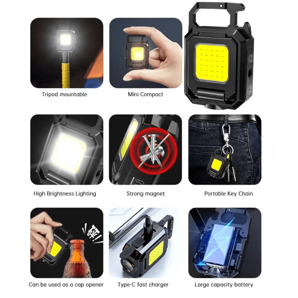USB USB Rechargeable Mini Flashlight With COB Work Light Portable Lantern Keychain With 90 Foldabl 5